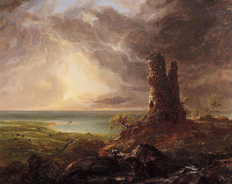 Thomas Cole Romantic Landscape with Ruined Tower Norge oil painting art